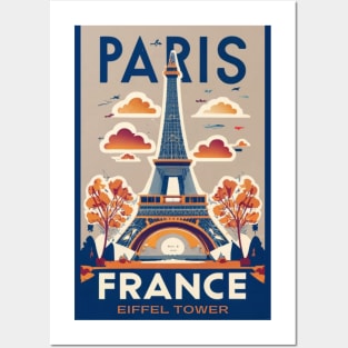 A Vintage Travel Art of the Eiffel Tower in Paris - France Posters and Art